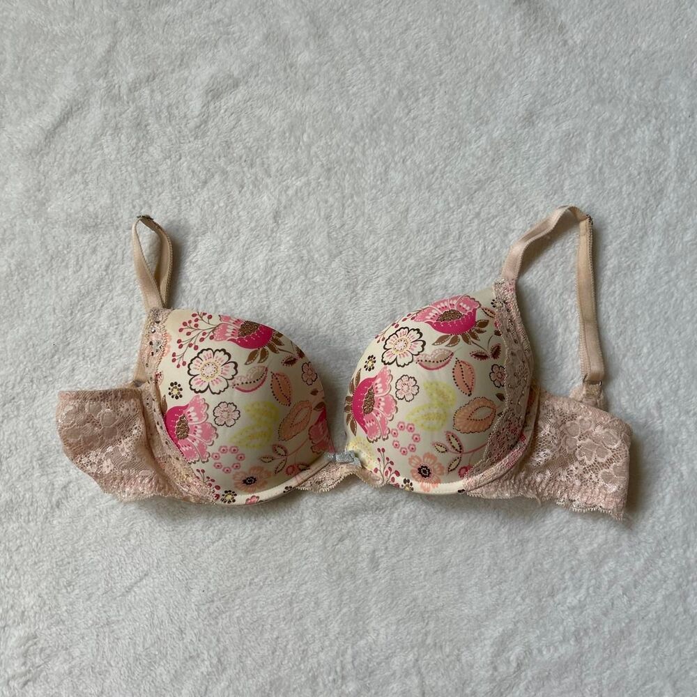 Victoria Secret vintage Dream Angels push up bra 36C floral lace flower gems bow